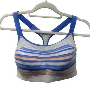 Brooks Womens Striped Racerback Sports Bra With Adjustable Straps & Hook Closure